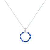 Asfour Crystal Chain Necklace With Hollow Blue Circle Pendant In 925 Sterling-ND0433-B